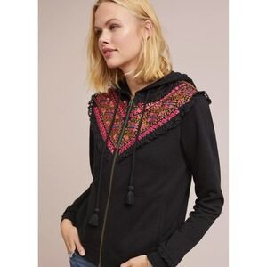 Akemi‎ + Kin Anthropologie Women's Full Zip Embroidered Hoodie Blue Pink Small